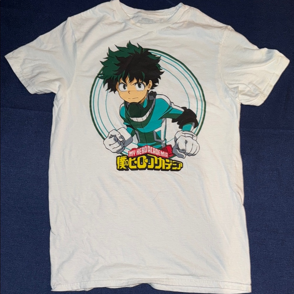 My Hero Academia White and Green Short Sleeve Tees with Anime Designs